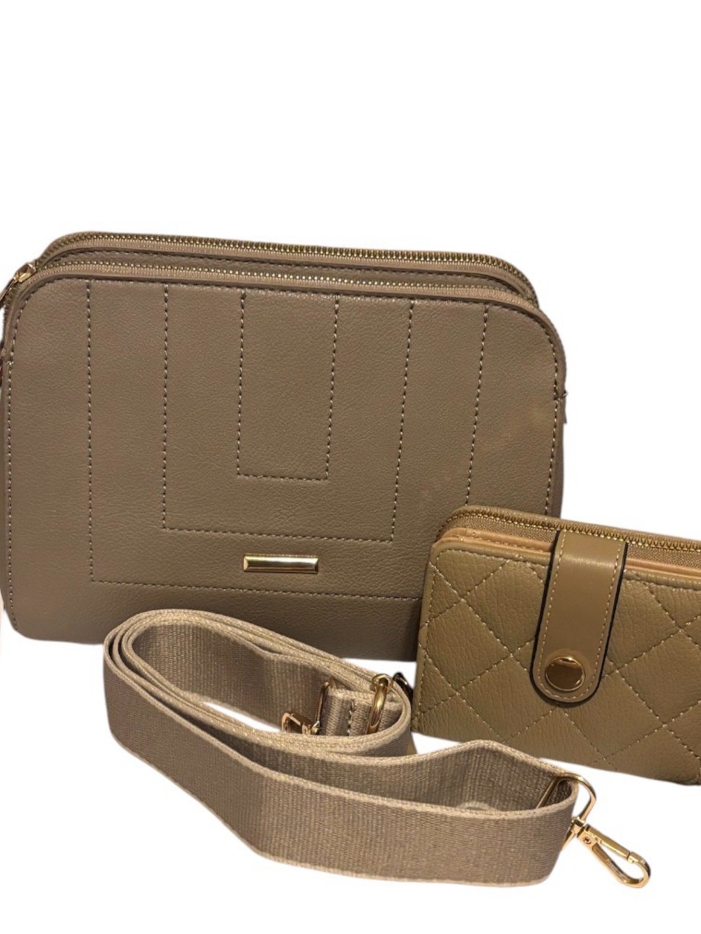 NEW: Boutique vegan leather Taupe Crossbody purse & Wallet: with removable strap